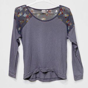 Grey Striped Floral Long Sleeve Shirt by Mudd
